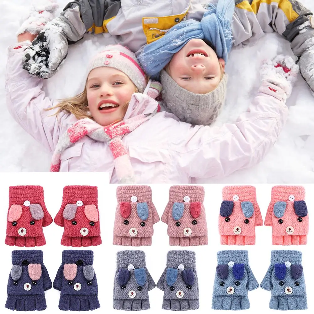 

Cartoon Dog Gloves Hot Selling Comfortable Stitching Lovely Animals Knit Thickened Ski 1 Pair Gloves Flip Stretch Hand Muff