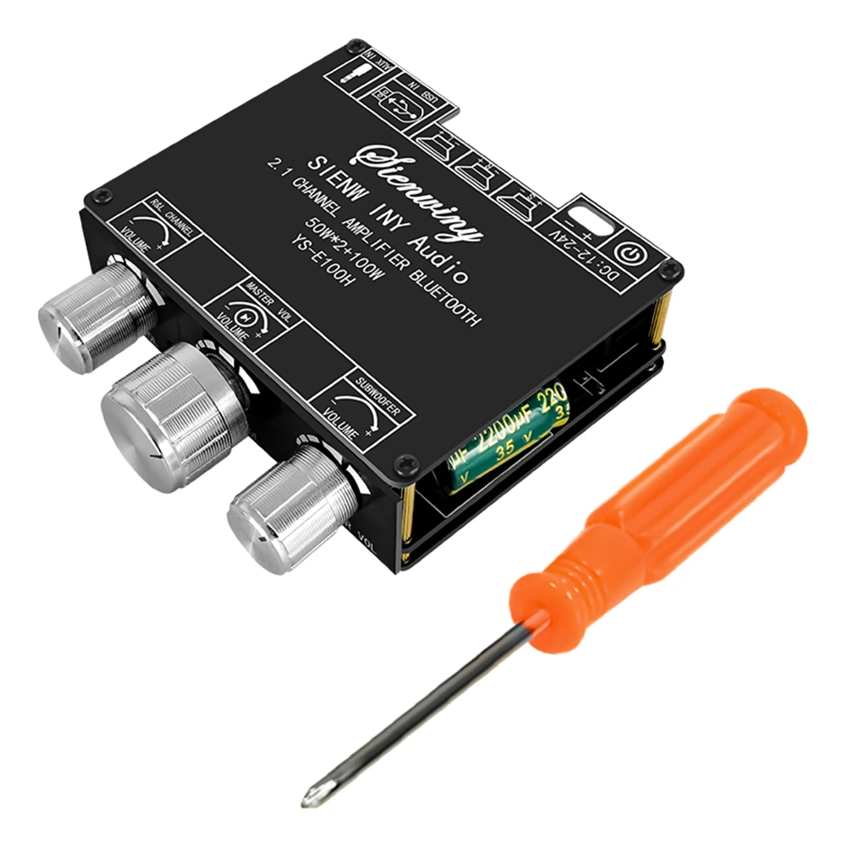 

YS-E100H 2.1 Channel Bluetooth Audio Amplifier Module 50Wx2 +100W High Low Tone Subwoofer Power Amplifier Board DC9-24V