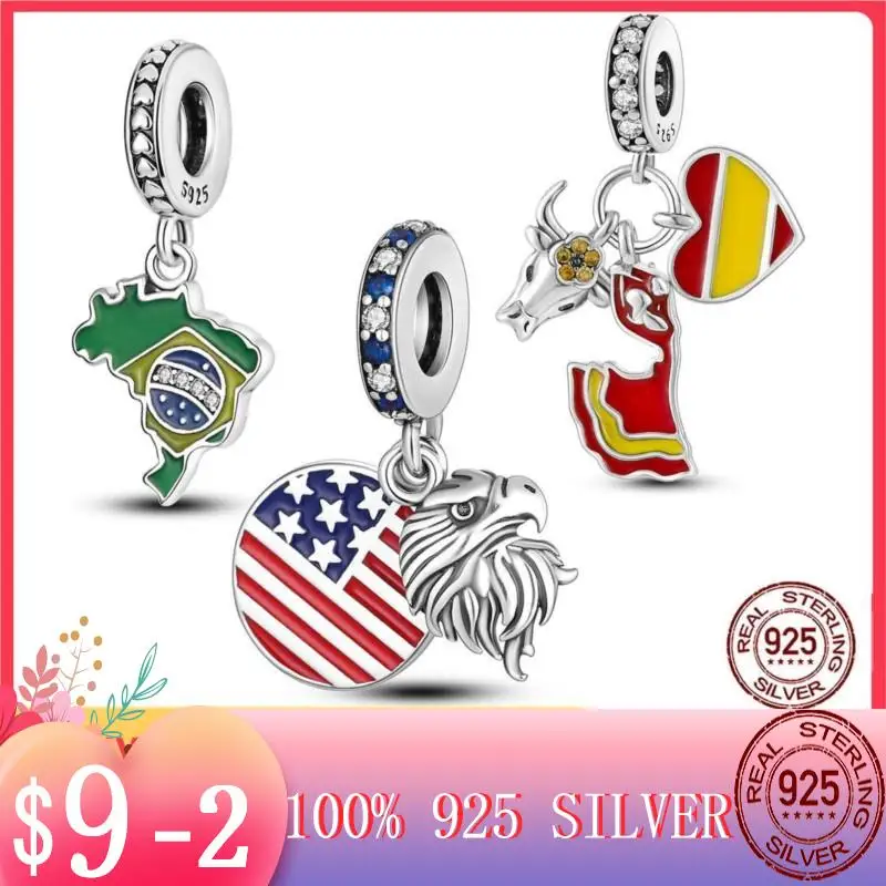 

Лидер продаж 2022, подвеска-Шарм, подвеска из серебра 925 пробы, флаг Испании, Чили, Бразилии, подвески-бусины для влюбленных, подходят для ориги...