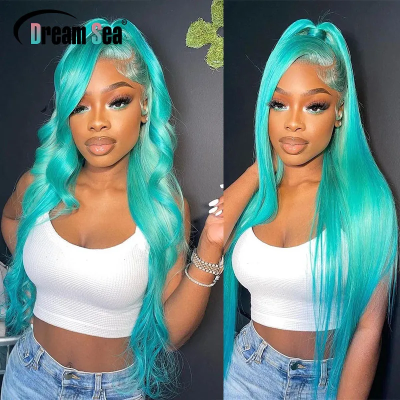 

Wave Lace Human Hair Wig Light Green 13x4 Lace Front Straight Peruvian Virgin Hair Natural Hairline Bleached Knots Glueless