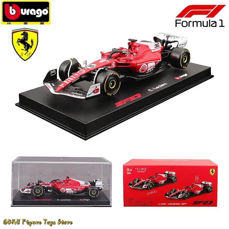 Bburago 1/43 Ferrari Sf-23 Las Vegas Livery Dustcover 16# Leclerc Formula 1 Car Model Acrylic Box Alloy Collection Toy Gifts