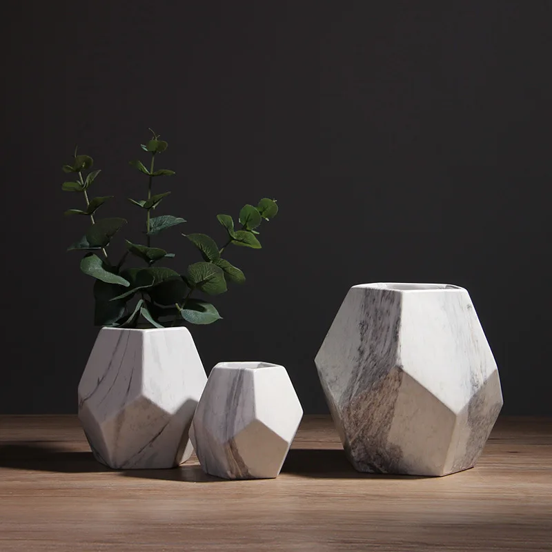 

3pcs of Nordic geometry vases marble design warm round vase shape morden natural home decoration birthday gift for wife husband