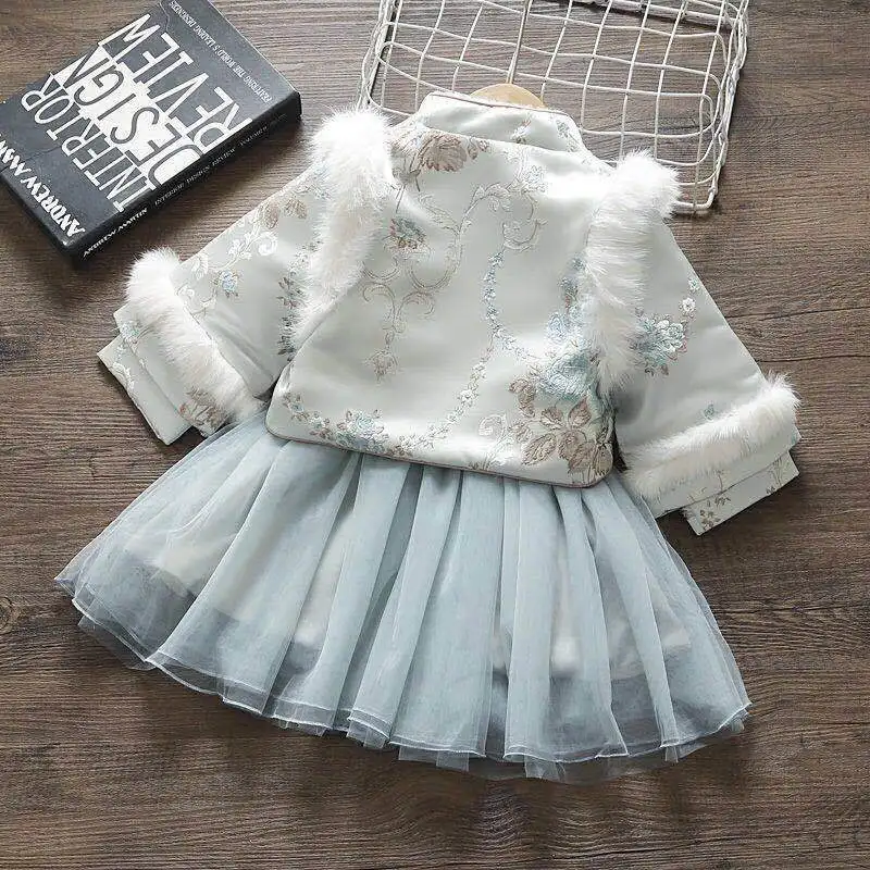 Костюм Тан для девочек зимний теплый утепленный бархатный топ и шерстяное платье