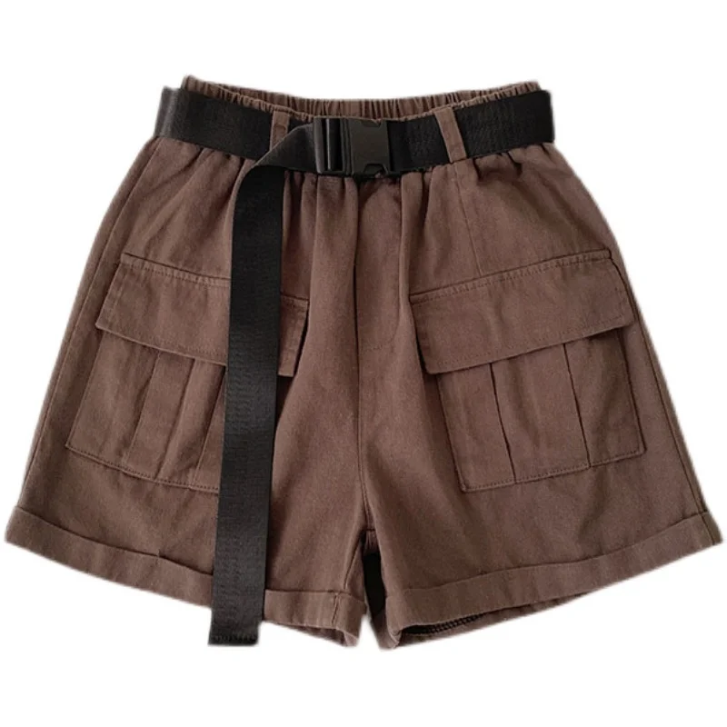Women's new summer elastic high waist solid color casual shorts