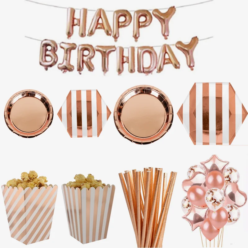 

Одноразовая посуда из розового золота, бумажная тарелка с воздушными шарами для детей и взрослых, для дня рождения, свадьбы, девичвечерние, ...