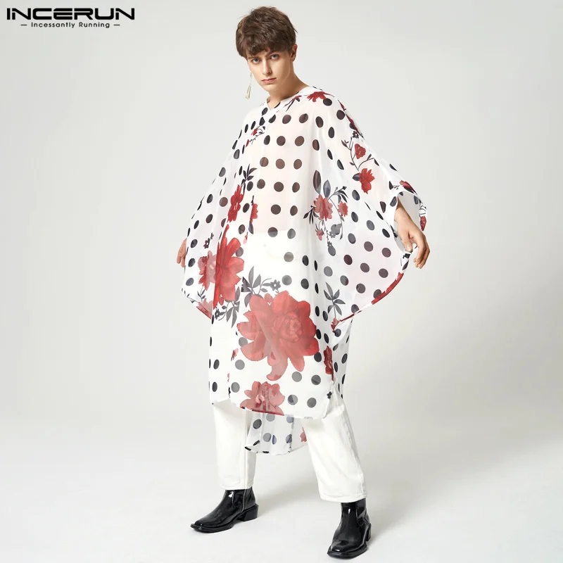 

Модные повседневные стильные топы INCERUN, Мужская футболка в горошек с принтом, модные мужские свободные легкие удобные длинные футболки