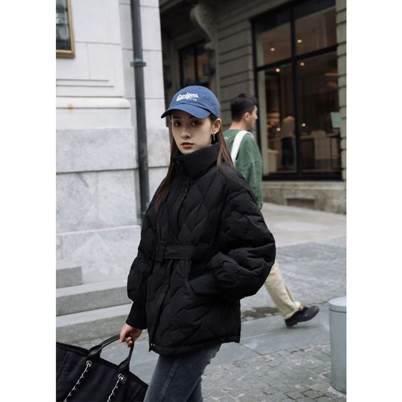 Fall Winter Women's Down Parka Loose Fashion Lantern Sleeve Women Cotton Padded Clothes Casual Rhombus Coat Jacket 2022 New