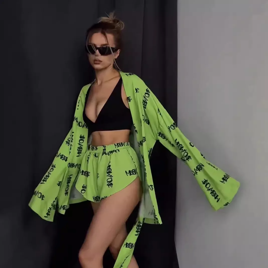 Новые свободные женские повседневные пижамы с длинными рукавами и принтом на