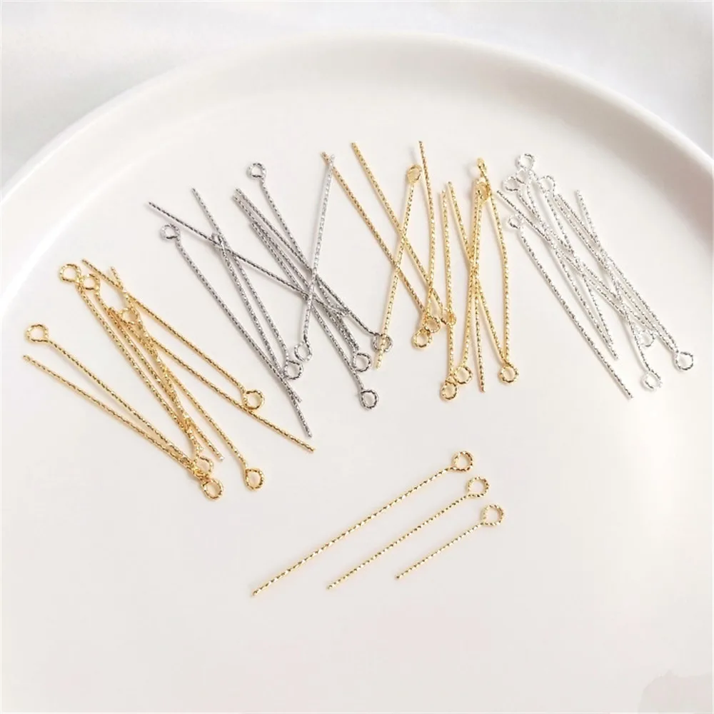 

18K14K silver color bao bao gold accessories 9 word needle string bead needle round head T needle DIY earrings pendant material