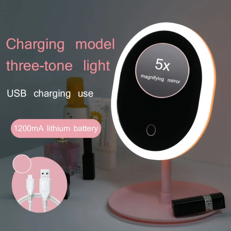 5-кратное Увеличительное Настольное Зеркало Для Макияжа С 3 Светодиодными