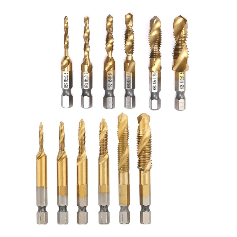 

6 Pieces HSS Metric Thread Tap Drill Bits Set M3/M4/M5/M6/M8/M10 for Drilling Tapping Cutting on Soft Metal Lightweight