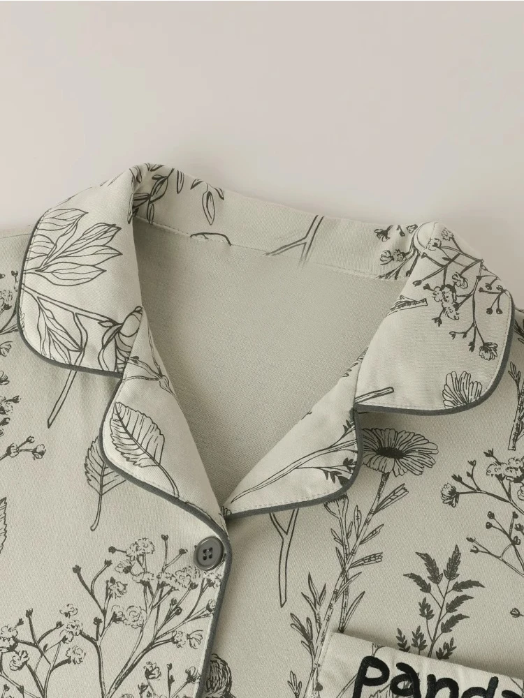 Пижама женская весенне-осенняя из чистого хлопка с длинным рукавом и принтом