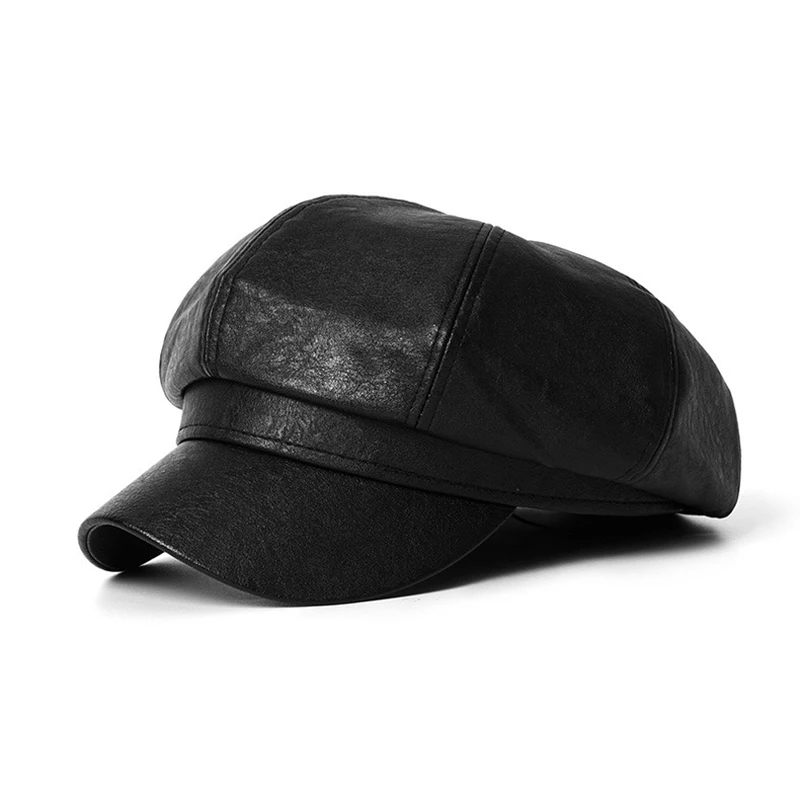 

Loose PU Octagonal Beret Hats Wool Newsboy Hat Women Cool Street Brim Cap Outdoor Winter Autumn Berets Caps Girl