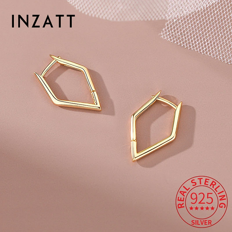 

INZATT Real 925 Sterling Silver 18k Gold Geometric Hoop Earrings For Women Party Classic Fine Jewelry Minimalist Accessories