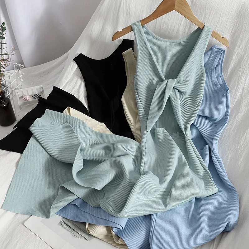 

2023 Summer New Elegant Sleeveless Party Dress Womens Hollow Out Sexy Knitted Long Dresses Fashion Female Slim Vestidos 27557