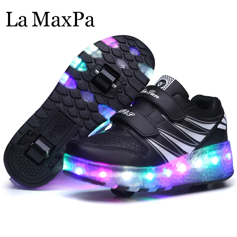

Детские светящиеся кроссовки с колесиками, обувь со светодиодной подсветкой, зарядка через USB, роликовые коньки с подсветкой, размеры 28-40