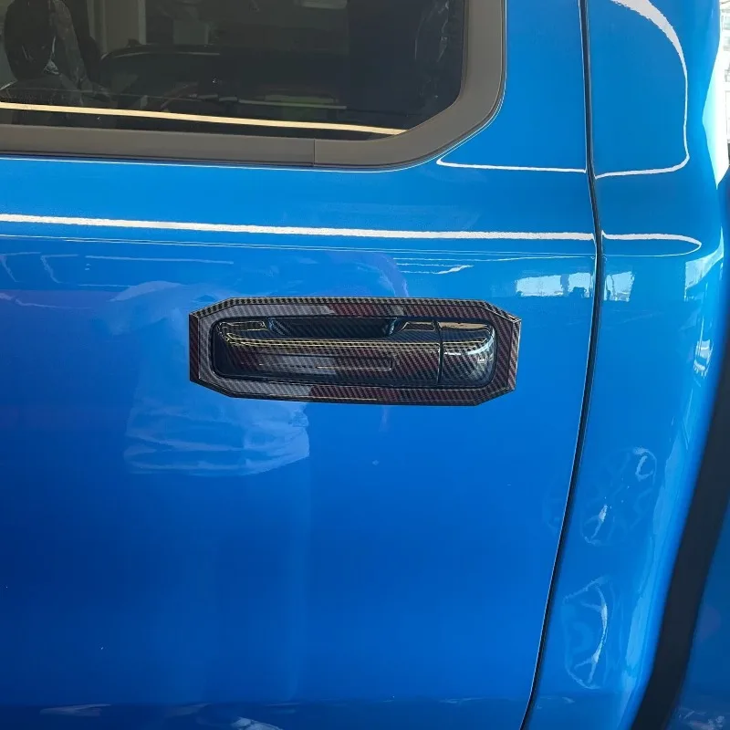Фото Для Dodge Ram 1500 2019-2024 автомобильная наклейка из углеродного волокна, серебристая внешняя дверная ручка, литая крышка, декоративная отделка, аксессуары №5