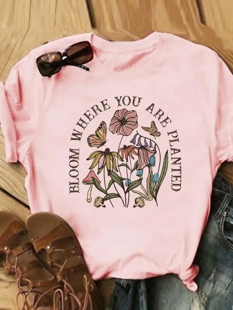 

Letter Flower Cute 90s Printed Clothes Women Clothing Female Fashion Casual Tee Summer Short Sleeve T Graphic T-shirts