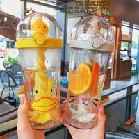 cartoon stirring water bottles plastic kettle straw bar shake cup fruit with juice mix portable stir large capacity water bottle