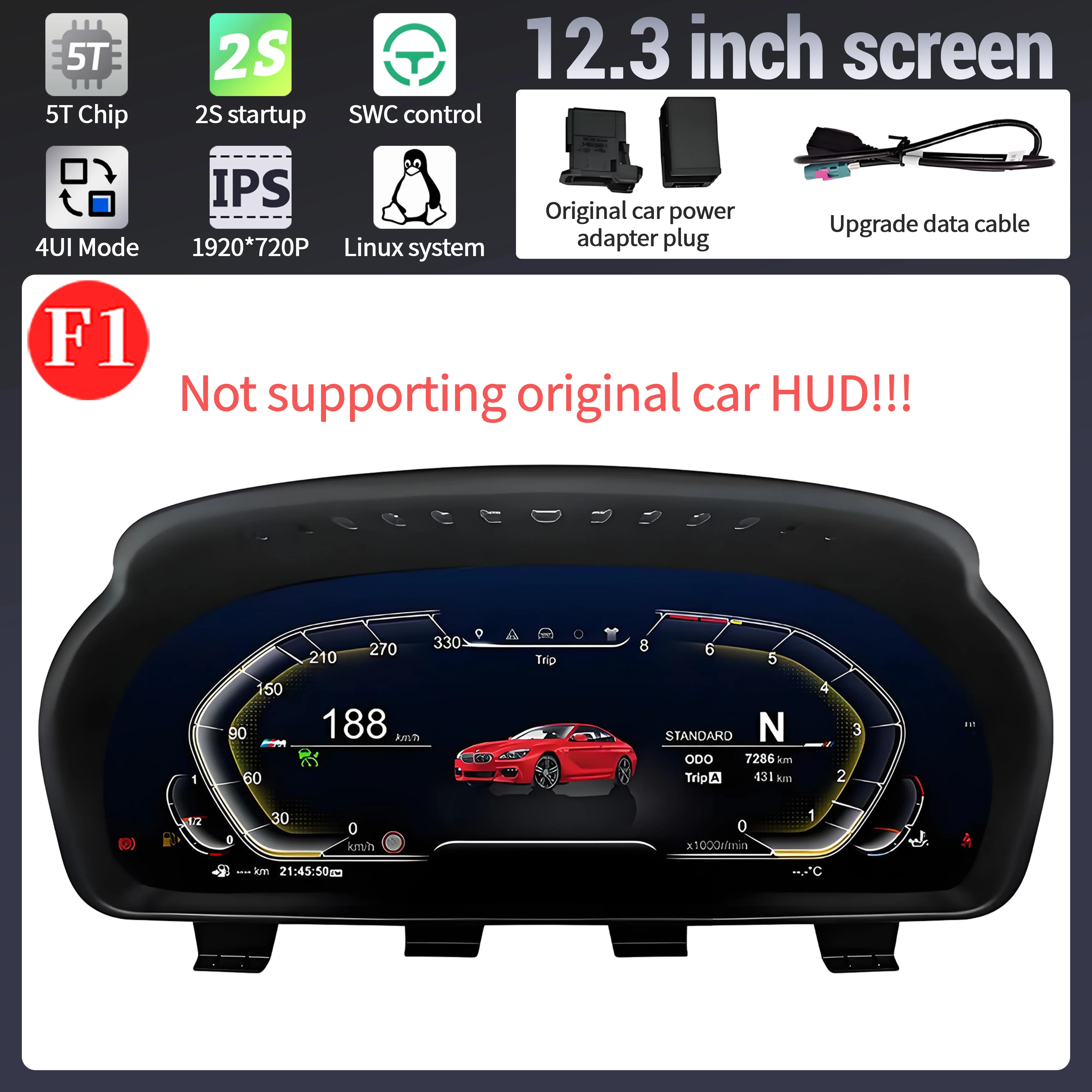 

12,3-дюймовый автомобильный ЖК-дисплей приборной панели для BMW X3 F25 (2011-2017) CIC NBT, цифровой приборный кластер, экран приборной панели, система LINUX