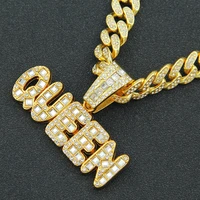 rapper iced out cuban chains bling diamond letter queen rhinestone pendants mens necklaces gold chain charm jewelry for men gift