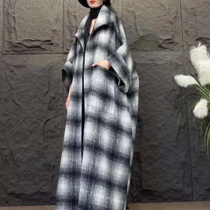 Vefadisa 2024 осенне-зимнее новое черное клетчатое женское шерстяное пальто с