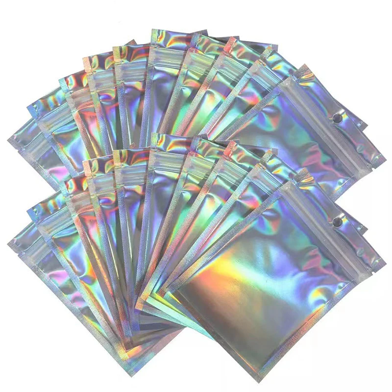 10Pcs Iridescent Self Sealing OPP Bags Plastic Laser Iridescent Holographic Pouches Zip lock Bags for Jewelry Retail Packaging iridescent heart