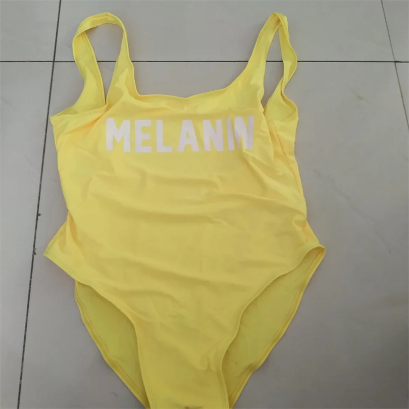 

Sexy One Piece Swimsuit noPadded Bikini Swimwear Women MELANIN Letter Print Bathing Suit Adjustable straps maillot de bain femme