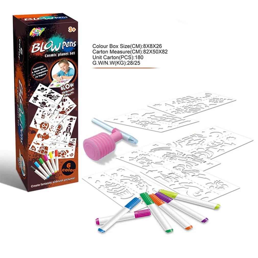 

Blow Pens Airbrush Effects Cosmic Planet Set Fantasy Cognitive Painting Educational Toy for Children Crafts Kits