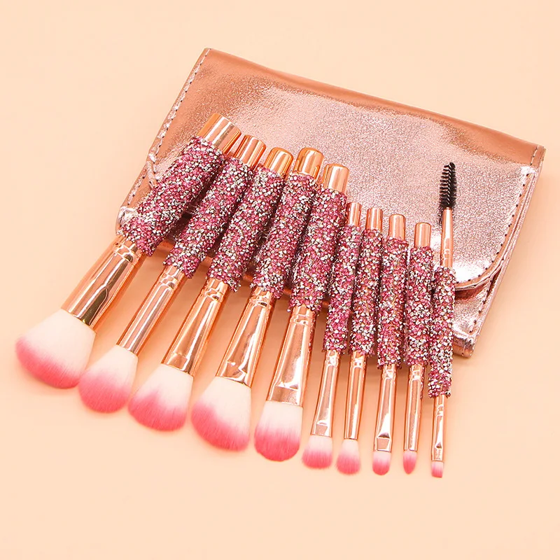 

10 pcs diamond-encrusted makeup brush set with bag beauty brushes makeup tools makeup brush set