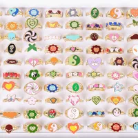 20pcs/lots Women's Fashion Painting Oil Animal Tai Chi Love Mix Golden Plated Metal Jewelry Rings For Party Wholesale Bulk