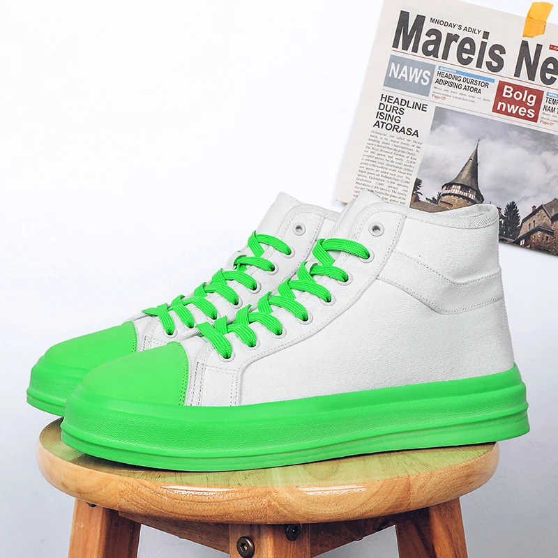 Мужские высокие кроссовки зеленые повседневные холщовые туфли на шнуровке с