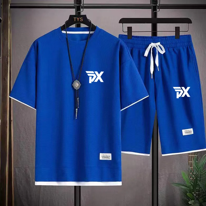 Men and Women Summer 2-Piece T-shirt Tops+Shorts Set Fashion Printing Loose Harajuku Style Street Apparel Casual Golf Sportswear