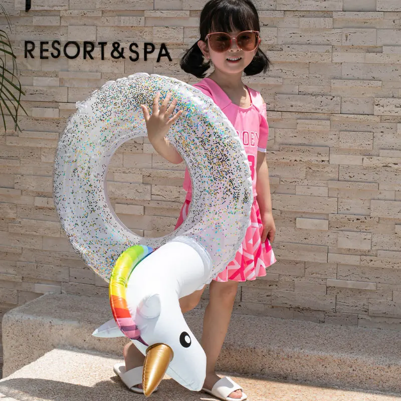 Детский надувной матрас с блёстками в виде фламинго Единорога |