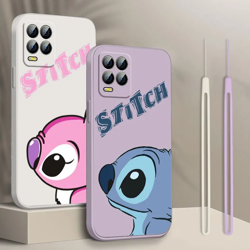 

Stitch of Disney lovely Phone Case For Realme Q3S GT 2 S7 ST S2 C25Y C21Y C11 C17 Narzo 50A 50i 30 20 Liquid Rope Funda Cover