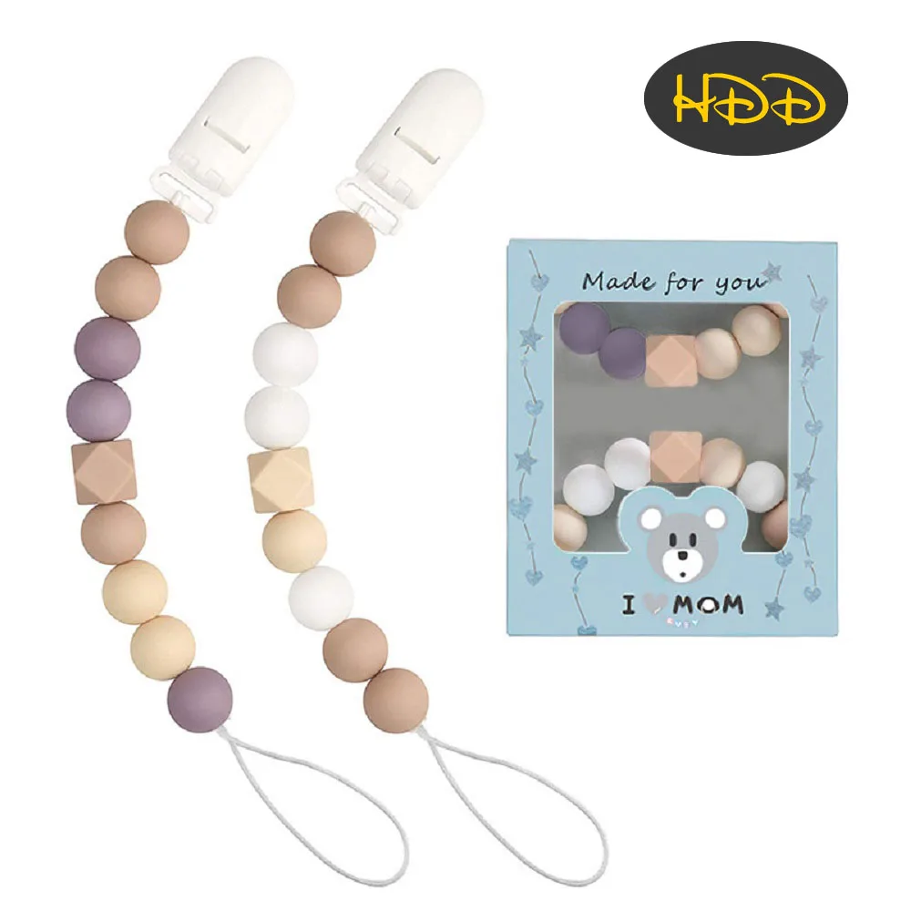 

Pacifier Clips for Baby, Silicone Teething Beads Relief Teether Toys Birthday Christmas 2 Pack