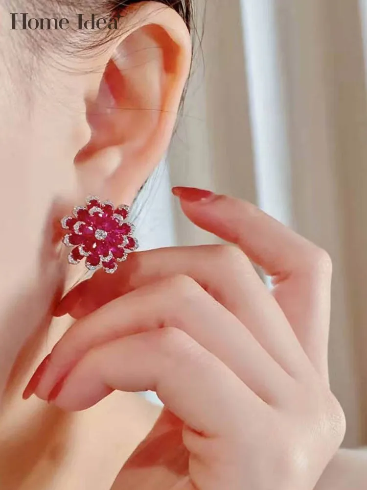 

Женские серьги-гвоздики из серебра 925 пробы, с искусственным красным корундом