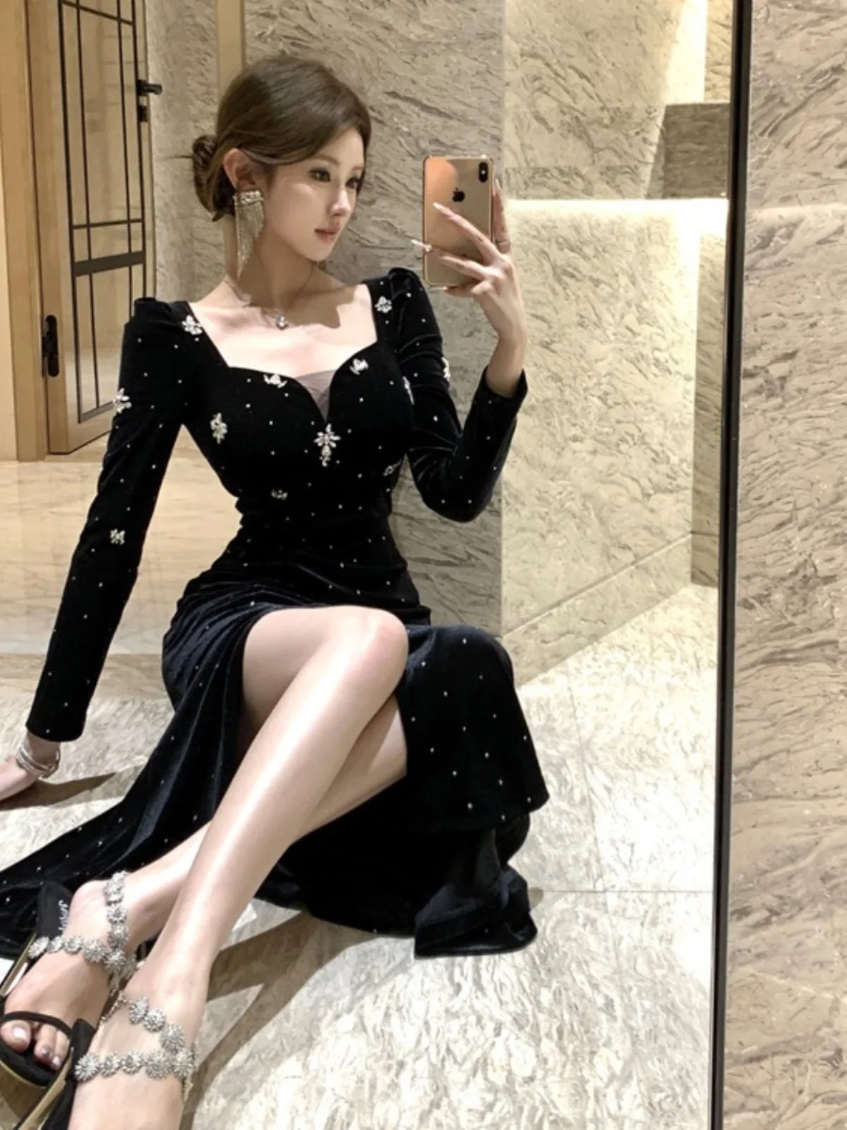 Французское светское темпераментное платье High Sense Light Luxury Вечернее Тяжелая