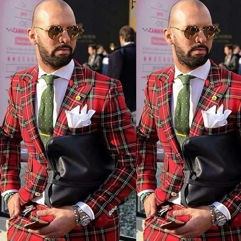 

Деловые Свадебные Мужские костюмы из 2 предметов, шотландский стиль, облегающий смокинг для жениха, куртка MaleFashion с брюками, Новое поступление, офисная одежда