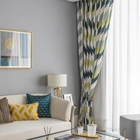 blue wave strip curtain fabric modern simple curtain polyester cotton print curtain
