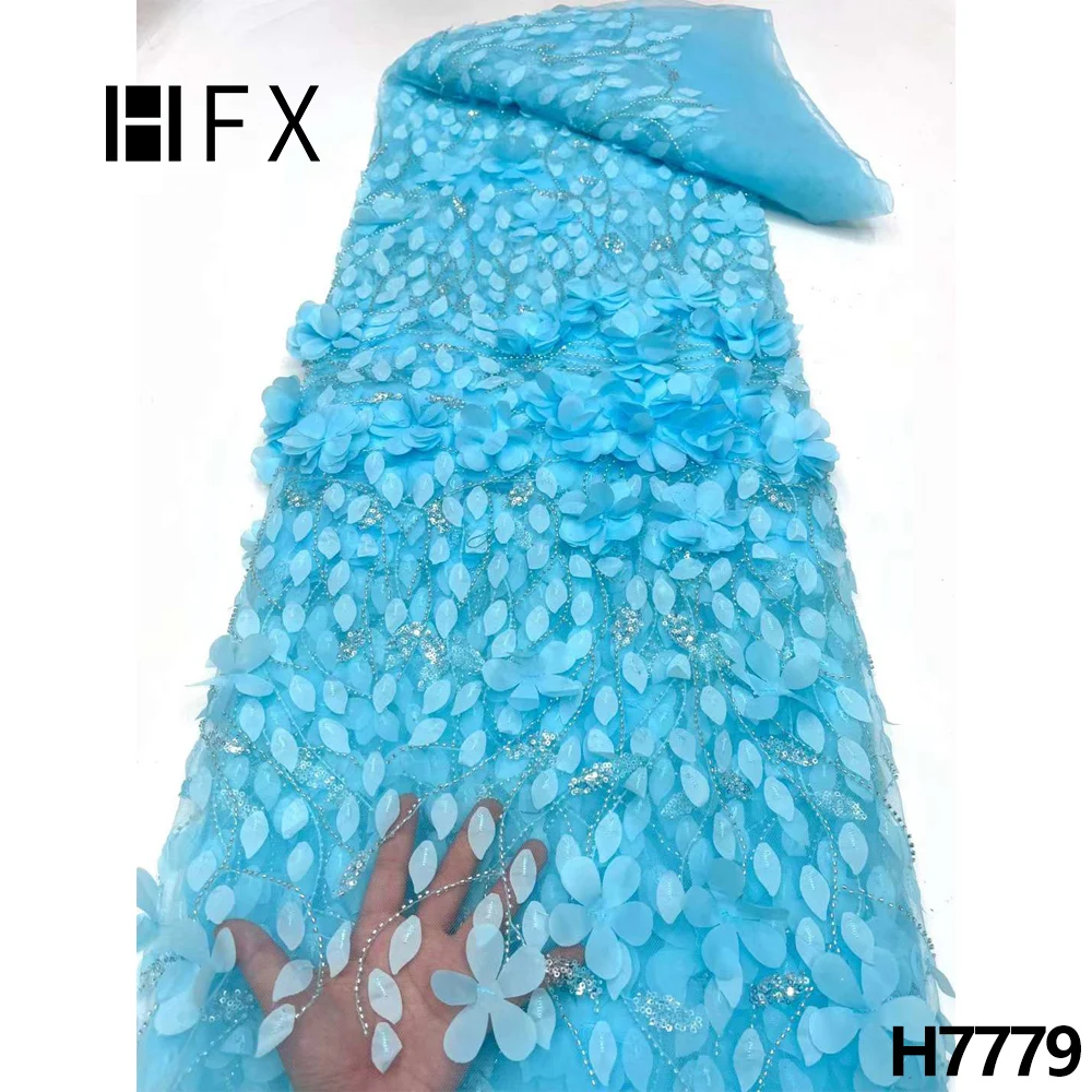 

HFX 3D Цветы кружевные ткани с блестками Роскошные бусины ручной работы кружево для свадебных материалов Африканское французское Тюлевое Сет...