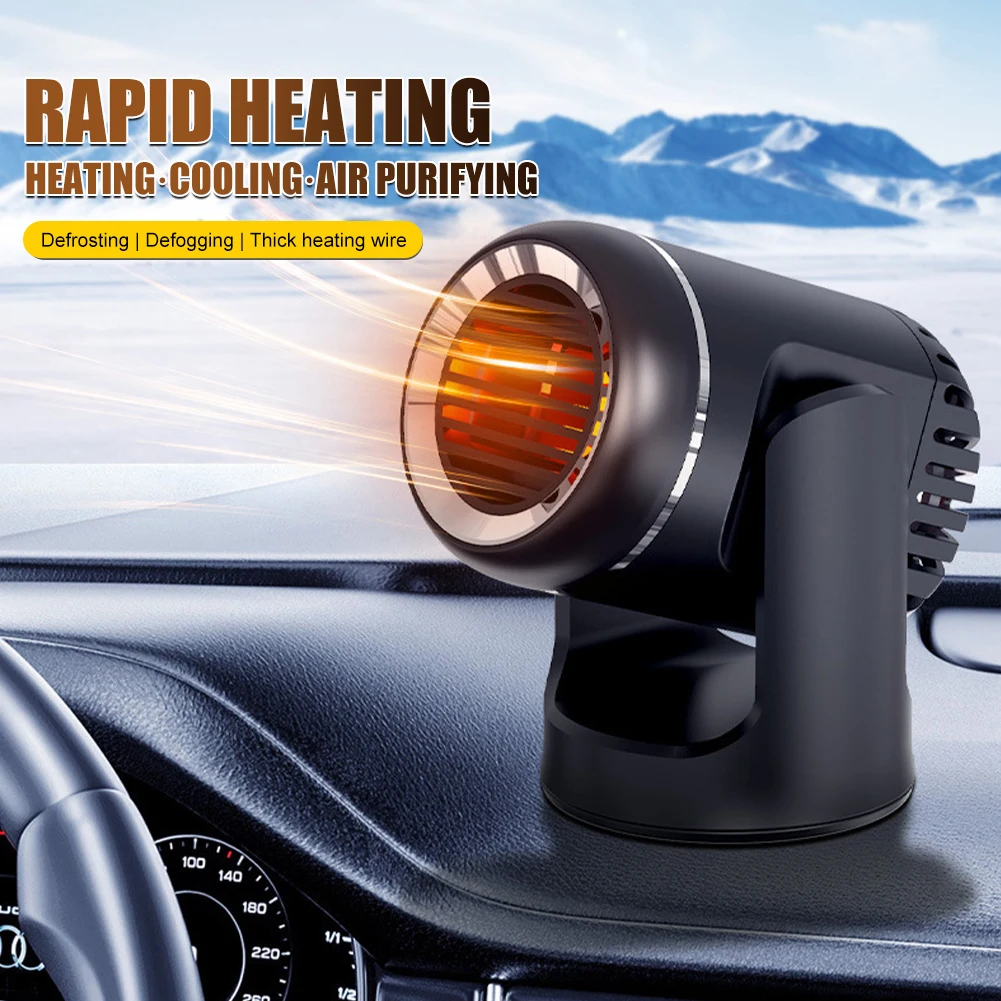 

New 130W Car Heater 12V Portable Heating and Cooling Fan Air Purifier 360-Degree Adjustable Defrosting Defogging Car Accessories