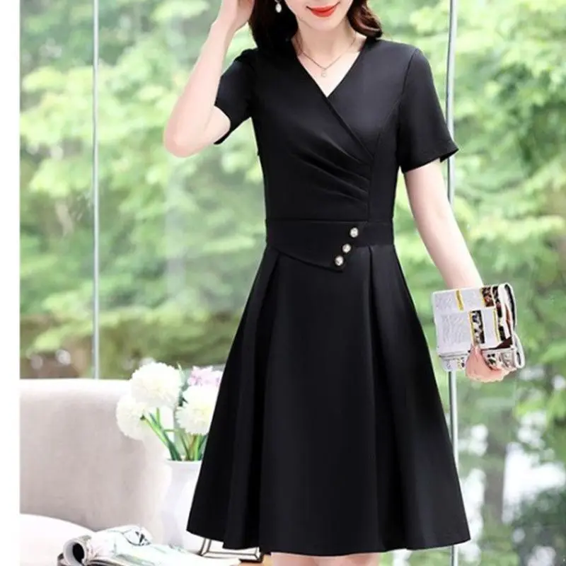 Женское лоскутное платье с V-образным вырезом однотонное элегантное офисное