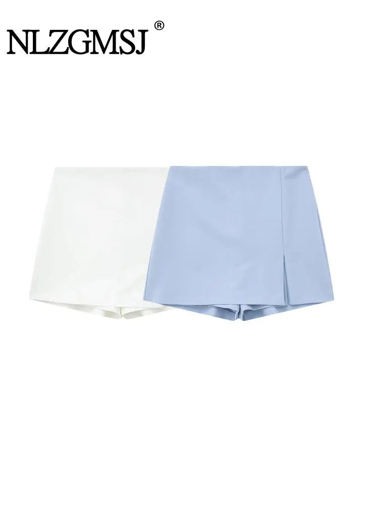 

Nlzgmsj TRAF High Waist Skirt Shorts for Women Summer 2023 Blue Slit Ladies Shorts Skirt High Waist Skirt Pants