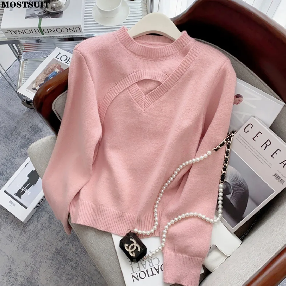 

Stylish Solid Knitted Sweater Women Fashion Chic Pullover Tops Spring Autumn Long Sleeve O-neck Loose Elegant Ladies Jumper 2023