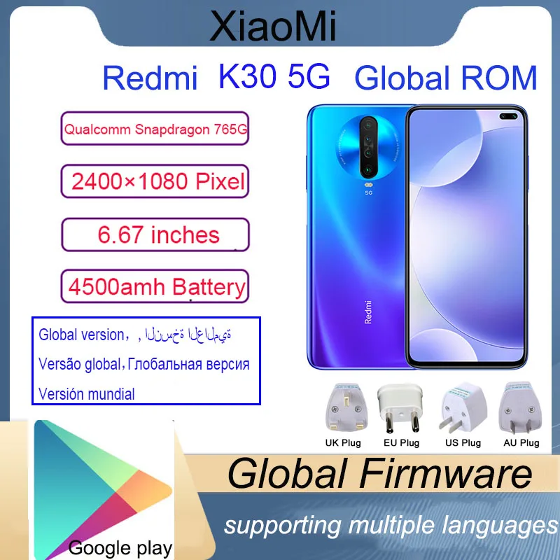 Xiaomi Redmi K30 5G Smartphone 4500 MAh  Snapdragon 765G  64MP+20MP 6.67 Inches Global ROM