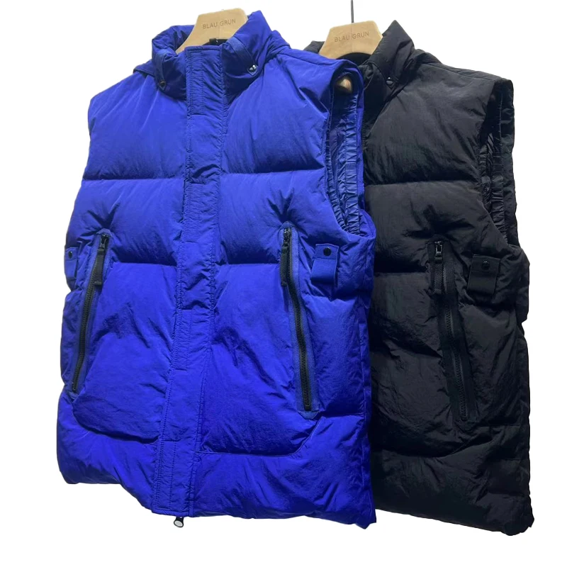 022 Autumn And Winter New Men's Down Vest Solid Color Sleeveless Hat Detachable Down Jacket