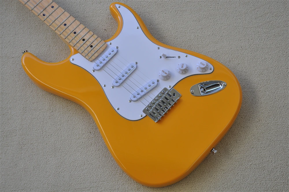 

China guitar factory custom yellow ST electric guitar Maple fingerboard SSS pickup real photos in stock 41