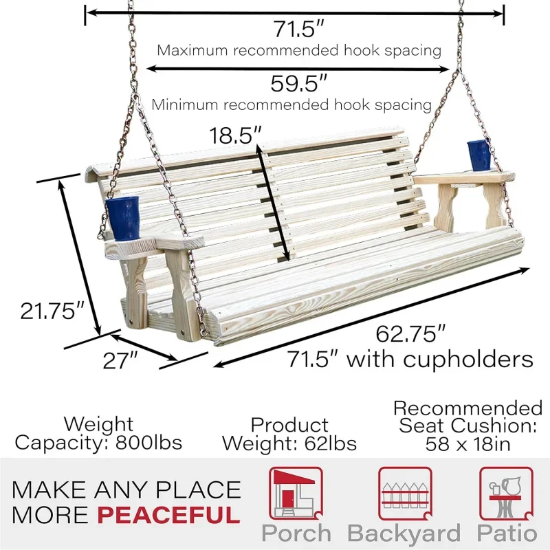 Сверхпрочные 700 фунтов обработанные задние качели для крыльца с фотоэлементами и