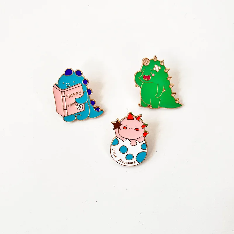 Эмалированные заколки в виде маленького динозавра милые значки с отворотами